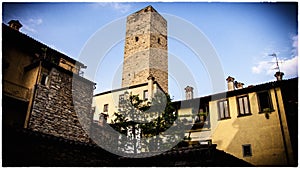 A Clock Tower, aka Campanone, aka Civic Tower in Bergamo, Italy