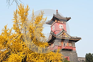 Clock tower in autumn in Chengdu - China