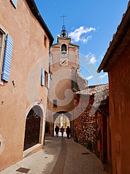 Clock tower in beautiful Roussillon village, Provence, France.