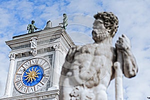 Clock tower with bell. Tower of the 15 century.
