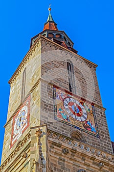 Clock tower of the Black Church, Brasov, Transylvania, Romania