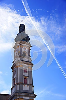 Clock tower with blue skies