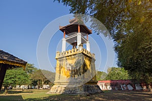 The Clock tower with blue sky in Mandalay Palace built in 1875 by the King Mindon