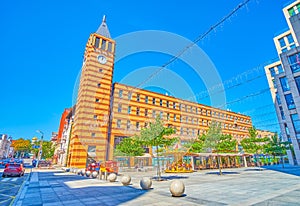 The clock tower of Bosphor Business Complex, on August 24 in Dnipro