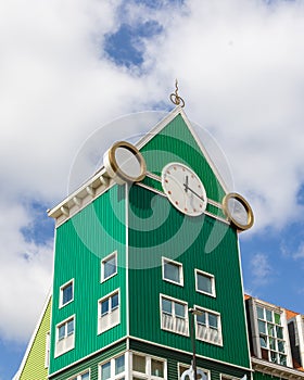 Clock tower building in Zaandam, Netherlands, Unique traditional Dutch style architecture photo