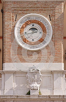 Clock tower with calendar and lunar phase dial