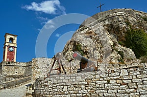 Clock tower and cannon in Palaio Frourio