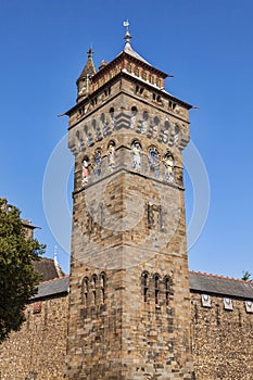 The clock tower of Cardiff Castle Wales