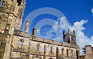Clock tower and castle buildings