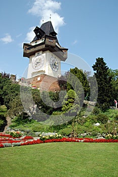 Clock tower on Castle Hill in Graz