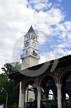 Clock Tower in the center, focus on clock, Tirana, Albania