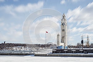 Clock Tower on a cloudy sky in the Montreal Old Port