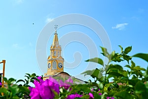 Clock tower in Colonial City Cartagena in Colombia photo