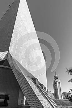 Clock tower and cultural centre in Hong Kong city