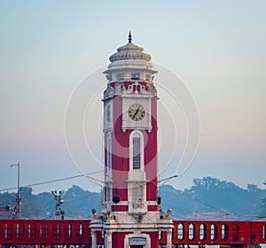 Clock tower during evening time near Ganga river in Haridwar India