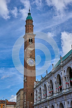 Clock tower of the famous Basilica Palladiana (Palazzo della Ragione)