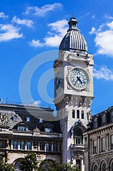 Clock Tower of the Gare de Lyon railway station. Paris, France