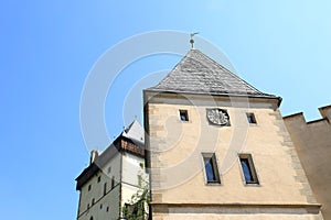 Clock tower gate on Castle Karlstejn in Czech Republic