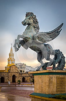 Clock Tower Gate and Pegasus Statue - Cartagena de Indias, Colombia