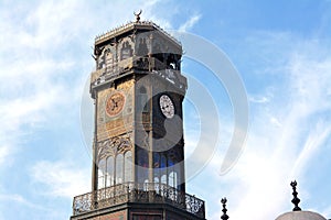 The clock tower of The great mosque of Muhammad Ali Pasha or Alabaster mosque in Citadel of Cairo, Salah El Din Castle, Cairo