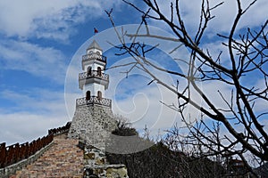 Clock tower on hill in Goynuk distinct, Bolu in Turkey.