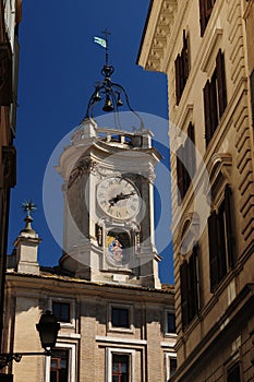 Clock Tower In The Historic Centre Of Rome Italy On A Wonderful Spring Day