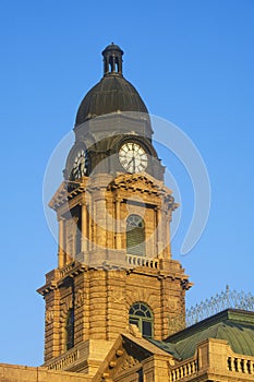 Clock Tower of historic courthouse in morning light, Ft. Worth, TX