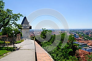 Clock Tower and the Historic district of Graz in Austria photo