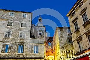 Clock Tower and Iron Gate in Split at Night