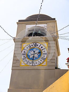 The Clock Tower on the island of Capri in the main square at the top of the funicular