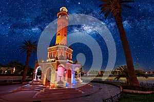 Clock Tower of Izmir in Turkey at night