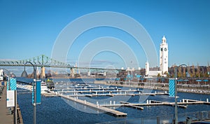 Clock Tower and Jacques Cartier Bridge at Old Port - Montreal, Quebec, Canada