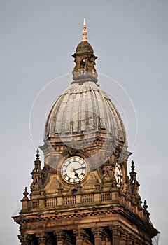 The clock tower of leeds town hall england with dome