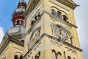 Clock at the tower of the Liebfrauenkirche church in Koblenz