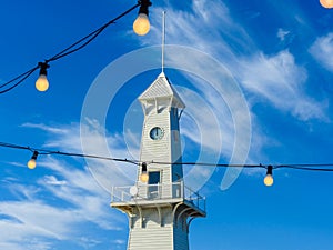 Clock tower and light bulbs