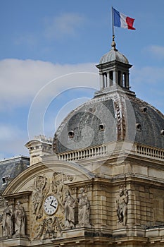 Clock Tower of Luxemburg Palace in Paris, France, travel destination backgrounds,