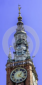 Clock Tower Main Town Hall Long Market Square Gdansk Poland