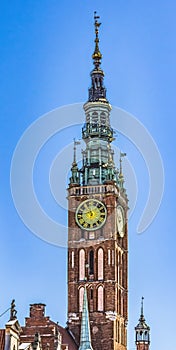 Clock Tower Main Town Hall Long Market Square Gdansk Poland