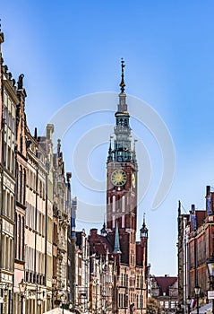 Clock Tower Main Town Hall Long Market Square Gdansk Poland