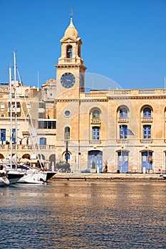 The clock tower of Malta Maritime Museum.