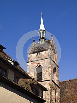 Clock tower of Martinskirche, Basel.