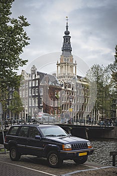 Clock tower Munttoren in Amsterdam during daytime