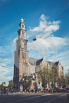 Clock tower Munttoren in Amsterdam during daytime