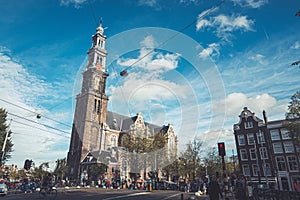 Clock tower Munttoren in Amsterdam during daytime