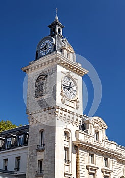 Clock tower of neoclassical church