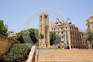 The clock-tower in Nijmeh Square in downtown Beirut. Beirut, Lebanon - June, 2019