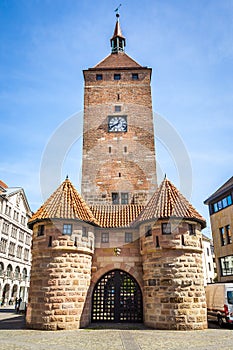 Clock tower Nuremberg Bavaria Germany