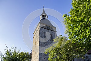 The clock tower. Old Catholic Church.