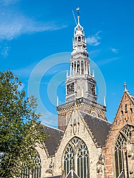 Clock tower of Old church in Amsterdam