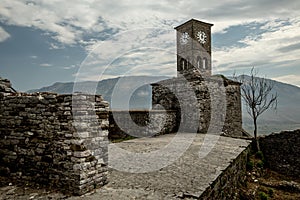 Clock tower in old city of Gjirokastra, Albania